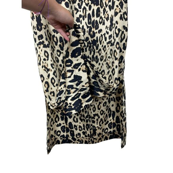 Zara Mock Beige‎ Brown Neck Animal Print Open Sides Midi Dress Large - Picture 7 of 14